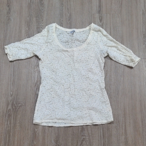 Express Tops - Express Gray and White Fitted 3/4 Sleeve Blouse